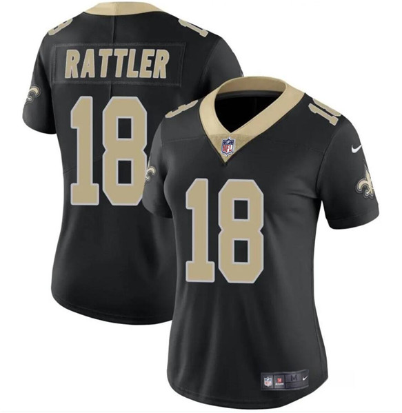 Women's New Orleans Saints #18 Spencer Rattler Black Vapor Stitched Game Jersey(Run Small)