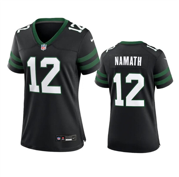 Women's New York Jets #12 Joe Namath Black 2024 Football Stitched Jersey(Run Small)