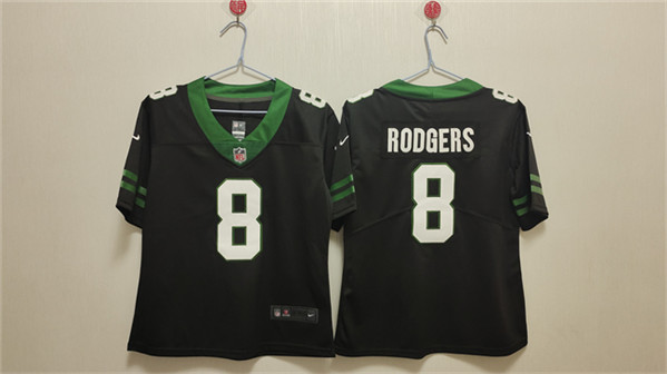 Women's New York Jets #8 Aaron Rodgers Black Vapor Football Stitched Jersey(Run Small)