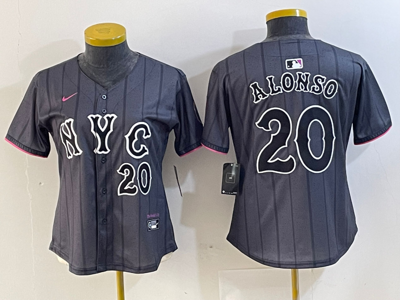 Women's New York Mets #20 Pete Alonso Number Grey 2024 City Connect Cool Base Stitched Jersey