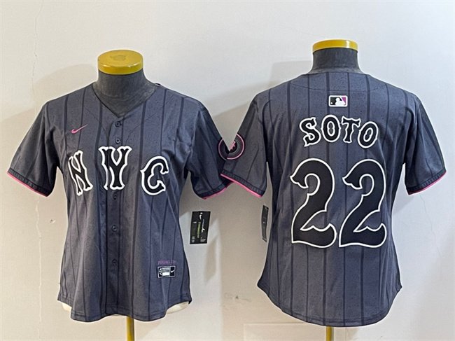 Women's New York Mets #22 Juan Soto Graphite 2024 City Connect Limited Stitched Baseball Jersey(Run Small)