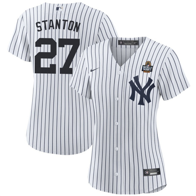 Women's New York Yankees #27 Giancarlo Stanton White 2024 World Series Cool Base Stitched Baseball Jersey(Run Small)1