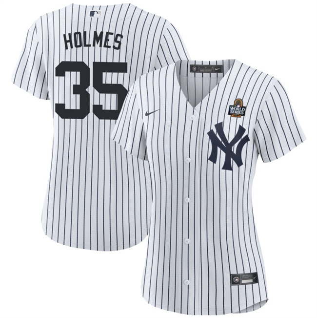 Women's New York Yankees #35 Clay Holmes White 2024 World Series Cool Base Stitched Baseball Jersey(Run Small)