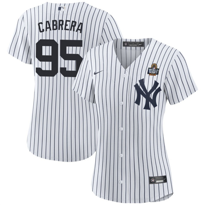 Women's New York Yankees #95 Oswaldo Cabrera White 2024 World Series Cool Base Stitched Baseball Jersey(Run Small)