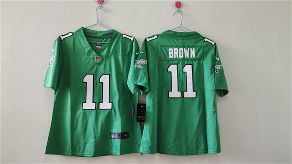 Women's Philadelphia Eagles #11 A. J. Brown Kelly Green Vapor Stitched Jersey(Run Small)