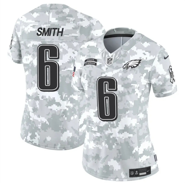 Women's Philadelphia Eagles #6 DeVonta Smith 2024 F.U.S.E Arctic Camo Salute To Service Limited Stitched Jersey(Run Small)