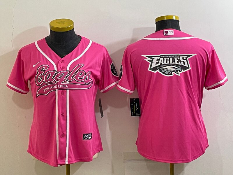 Women's Philadelphia Eagles Pink Team Big Logo With Patch Cool Base Stitched Baseball Jersey