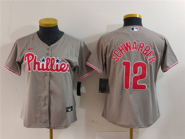 Women's Philadelphia Phillies #12 Kyle Schwarber Gray Cool Base Stitched Baseball Jersey(Run Small)