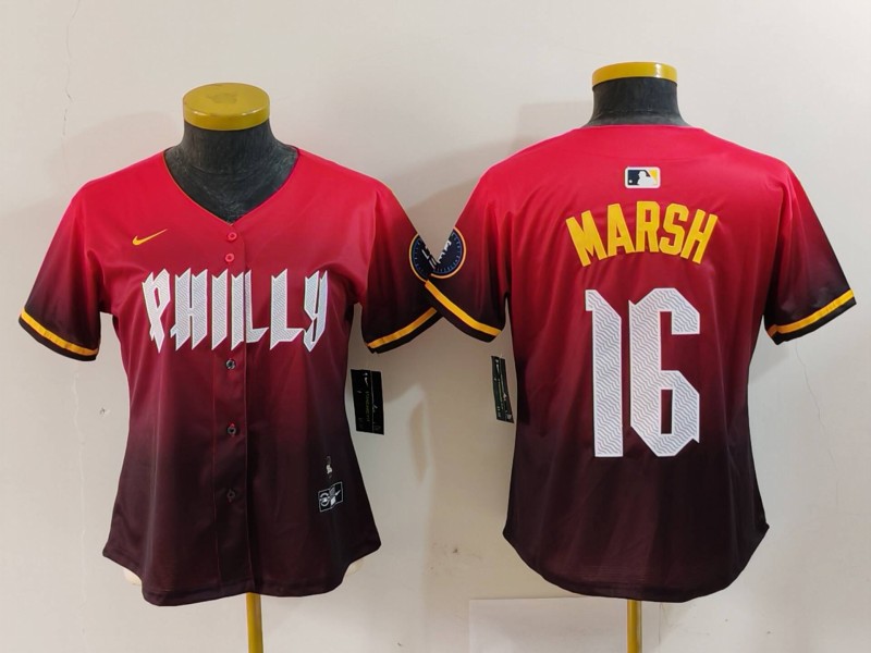 Women's Philadelphia Phillies #16 Brandon Marsh Red 2024 City Connect Limited Jersey