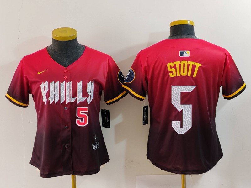 Women's Philadelphia Phillies #5 Bryson Stott Number Red 2024 City Connect Limited Jerseys