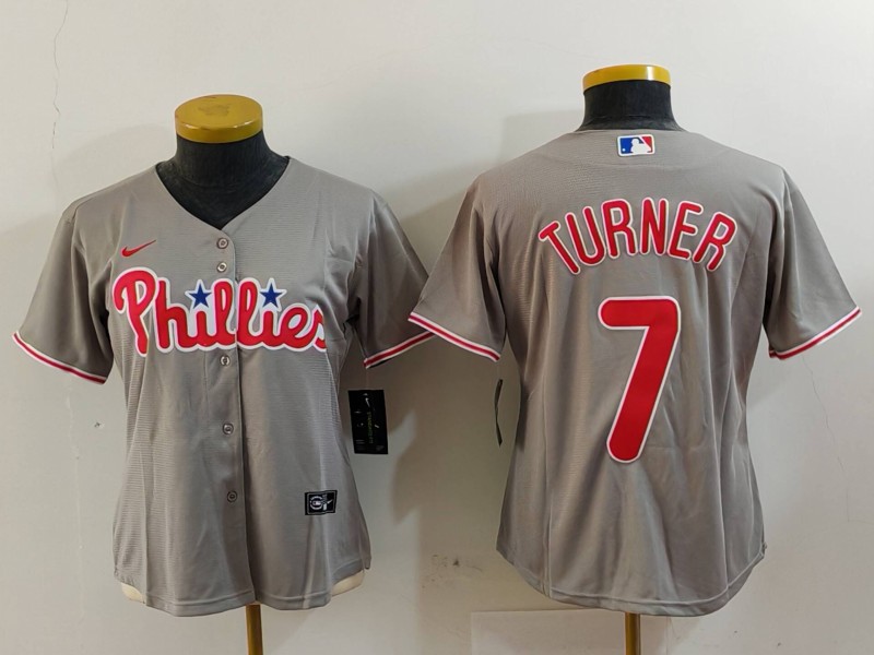 Women's Philadelphia Phillies #7 Trea Turner Grey Stitched Cool Base Nike Jersey