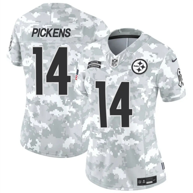 Women's Pittsburgh Steelers #14 George Pickens 2024 F.U.S.E Arctic Camo Salute To Service Limited Stitched Football Jersey(Run Small)