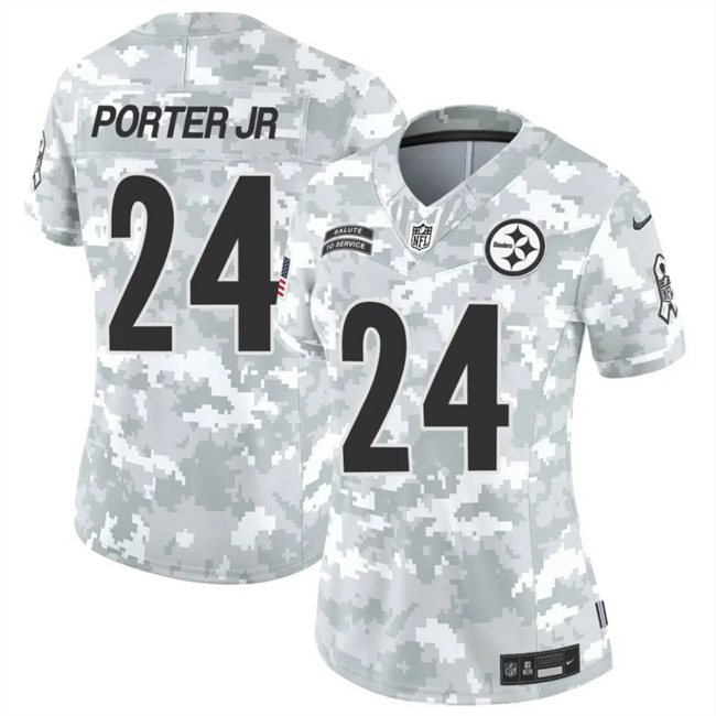 Women's Pittsburgh Steelers #24 Joey Porter Jr. 2024 F.U.S.E Arctic Camo Salute To Service Limited Stitched Football Jersey(Run Small)