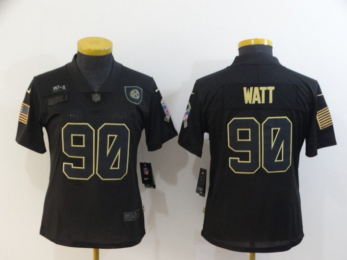 Women's Pittsburgh Steelers #90 T. J. Watt Black 2020 Salute To Service Stitched NFL Nike Limited Jersey