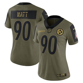 Women's Pittsburgh Steelers #90 T.J. Watt Nike Olive 2021 Salute To Service Limited Player Jersey