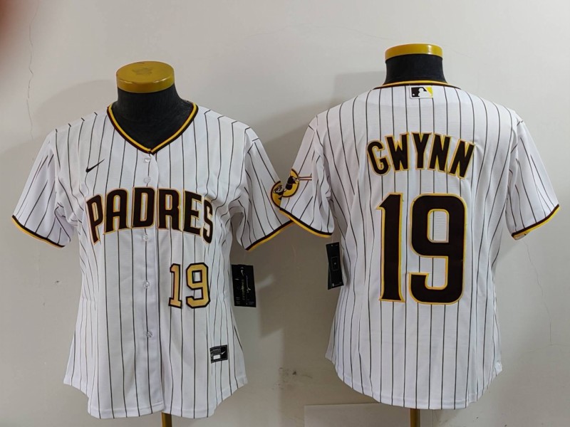 Women's San Diego Padres #19 Tony Gwynn White Team Logo Stitched Cool Base Nike Jerseys