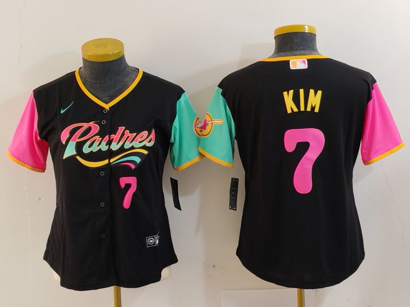 Women's San Diego Padres #7 Ha Seong Kim Black Player Number Fashion Baseball Jersey