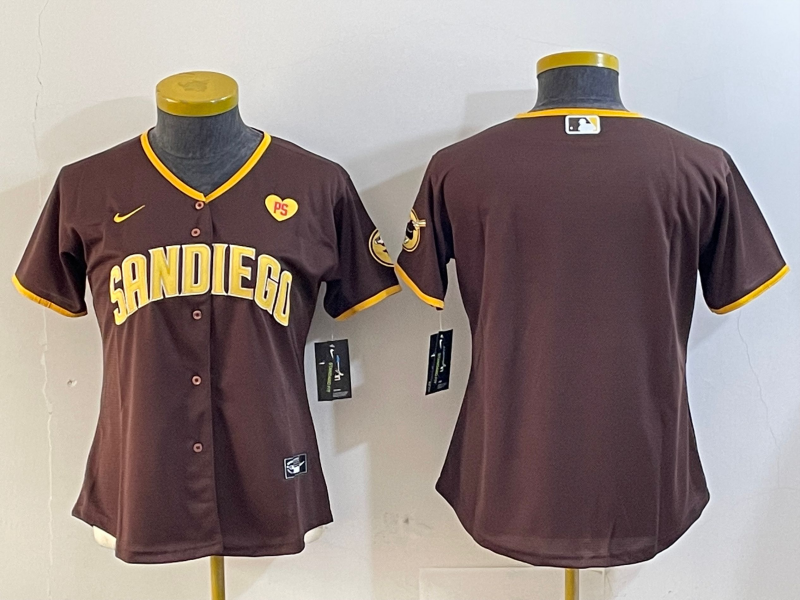 Women's San Diego Padres Blank Brown With PS Patch Cool Base Stitched Jersey