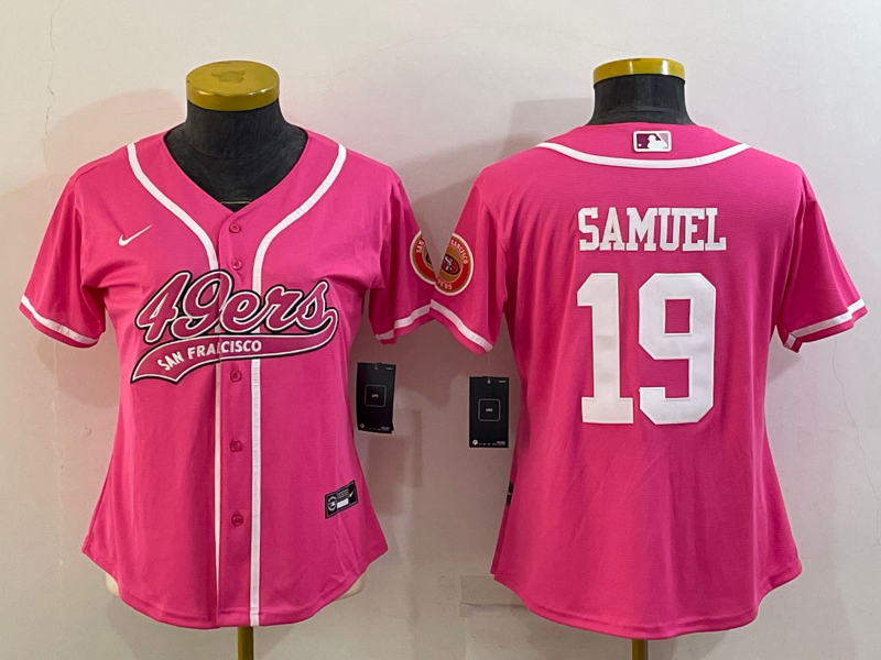 Women's San Francisco 49ers #19 Deebo Samuel Pink With Patch Cool Base Stitched Baseball Jersey