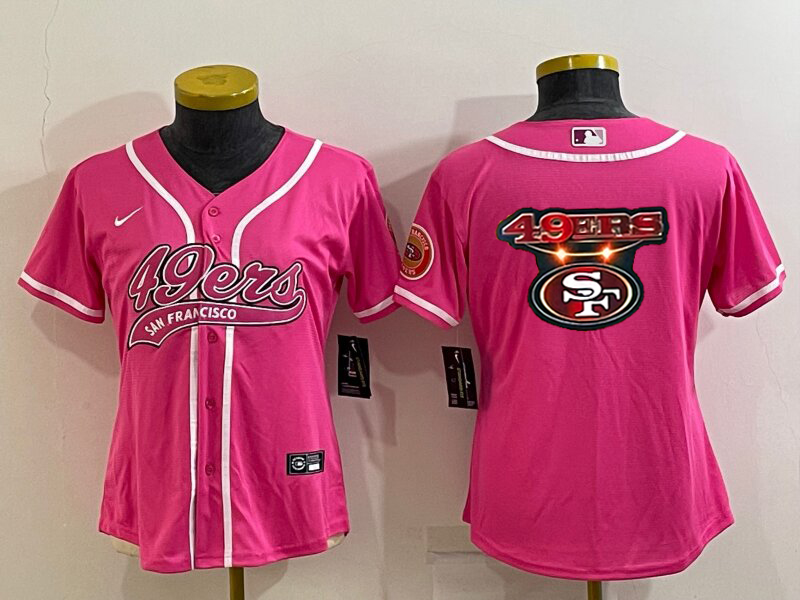 Women's San Francisco 49ers Pink Team Big Logo With Patch Cool Base Stitched Baseball Jersey