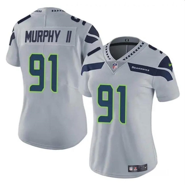 Women's Seattle Seahawks #91 Byron Murphy II 2024 Draft Gray Vapor Limited Football Stitched Jersey(Run Small)