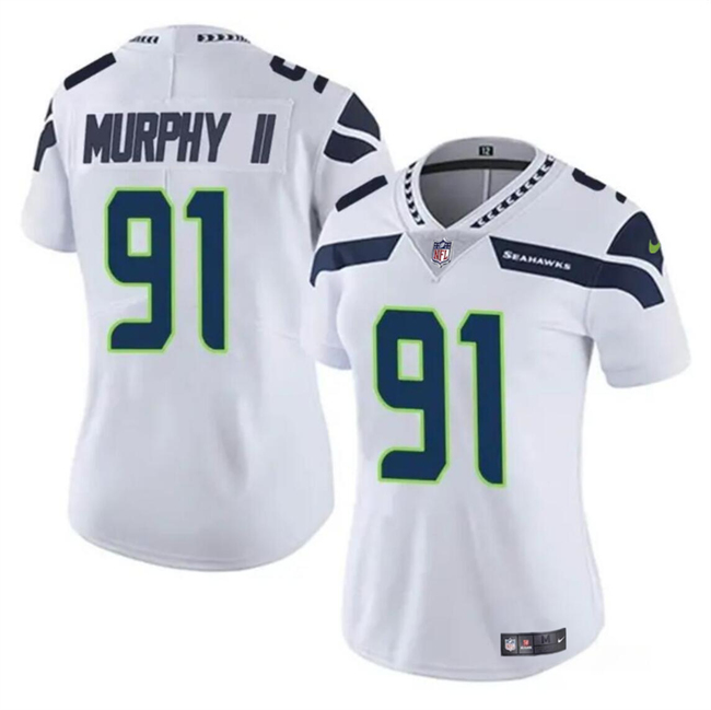 Women's Seattle Seahawks #91 Byron Murphy II 2024 Draft White Vapor Limited Football Stitched Jersey(Run Small)