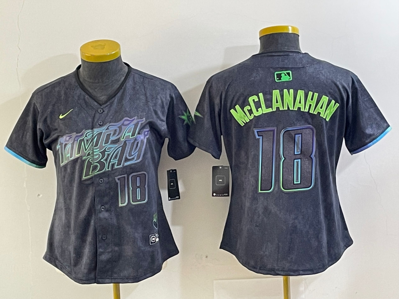 Women's Tampa Bay Rays #18 Shane McClanahan Charcoal 2024 City Connect Limited Cool Base Jersey