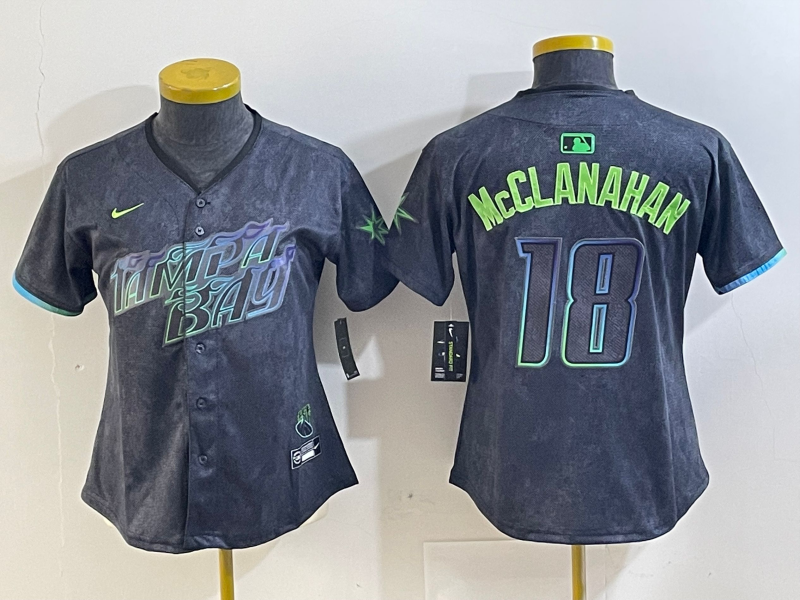 Women's Tampa Bay Rays #18 Shane McClanahan Charcoal 2024 City Connect Limited Stitched Jersey