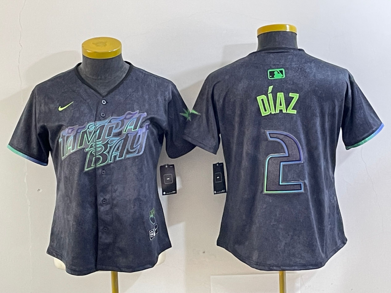 Women's Tampa Bay Rays #2 Yandy Diaz Charcoal 2024 City Connect Limited Cool Base Jersey