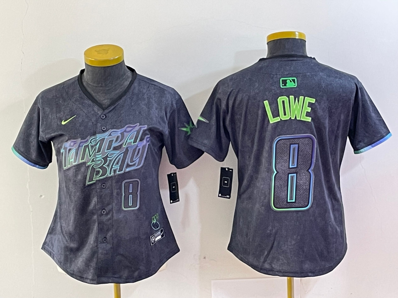 Women's Tampa Bay Rays #8 Brandon Lowe Charcoal 2024 City Connect Player Number Limited Cool Base Jersey