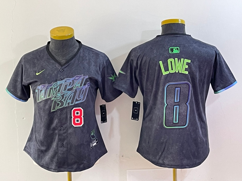 Women's Tampa Bay Rays #8 Brandon Lowe Charcoal 2024 City Connect Player Number Limited Cool Base Jerseys