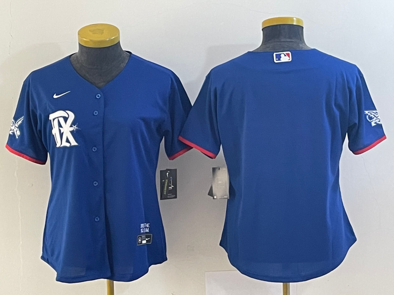 Women's Texas Rangers Blank Royal Blue 2023 City Connect Stitched Baseball Jersey