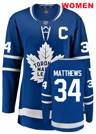 Women Auston Matthews With C patch Toronto Maple Leafs #34 Blue Adidas Primegreen Authentic NHL Hockey