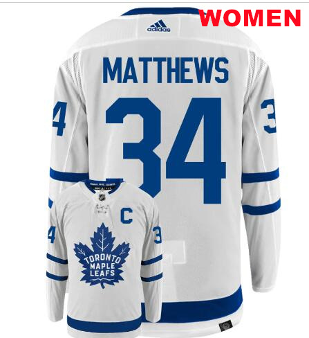 Women Auston Matthews With C patch Toronto Maple Leafs #34 White Adidas Primegreen Authentic NHL Hockey Jerseys