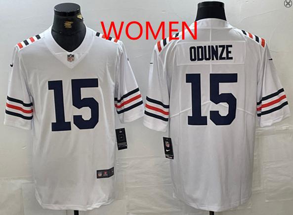 Women Chicago Bears #15 Rome Odunze White 2024 Draft Vapor Stitched Football Jersey