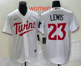 Women Minnesota Twins #23 Royce Lewis White Red Stitched MLB Cool Base Nike Jersey