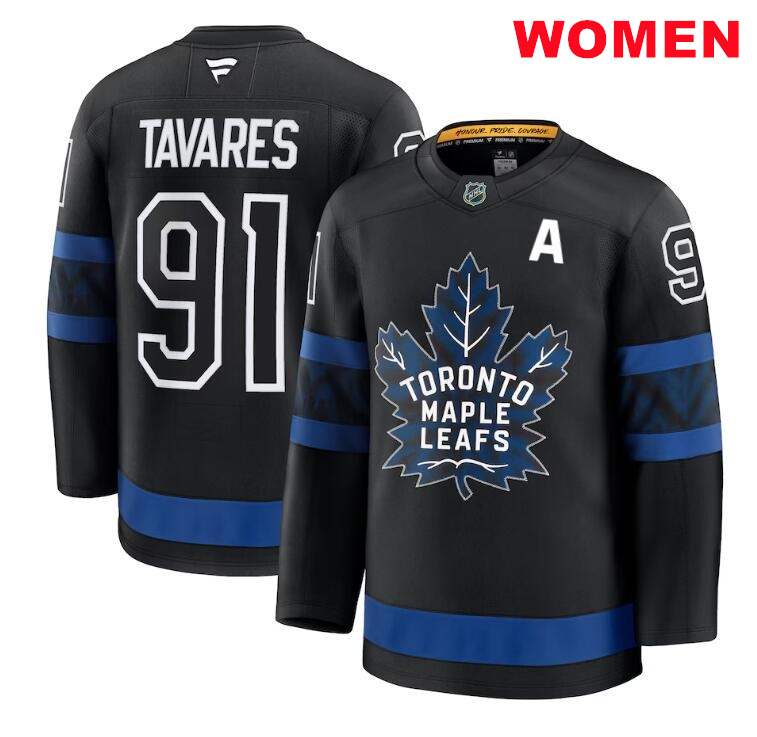 Women Toronto Maple Leafs #91 John Tavares With A Patch Black X Drew House Inside Out Stitched NHL 2024-25 fanatics Jersey