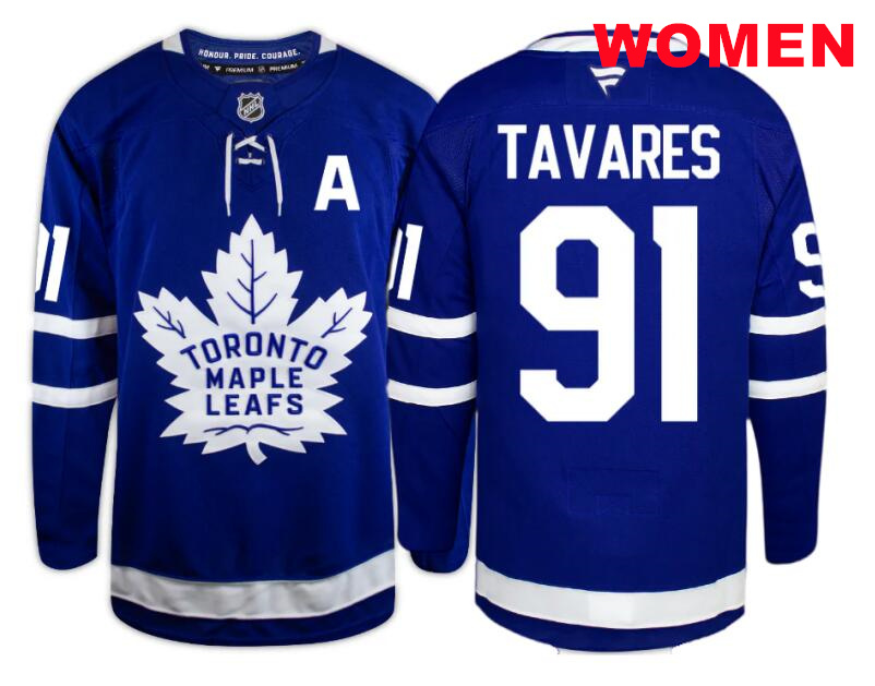 Women Toronto Maple Leafs #91 John Tavares With A Patch Blue Home 2024-25 Home Stitched NHL fanatics Jersey (1)