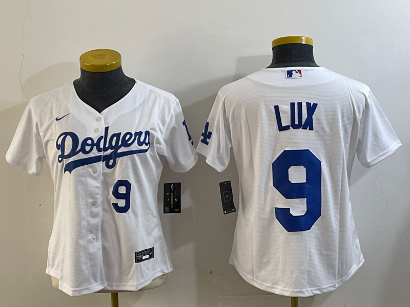 Womens Los Angeles Dodgers #9 Gavin Lux White Stitched Cool Base Nike Jersey