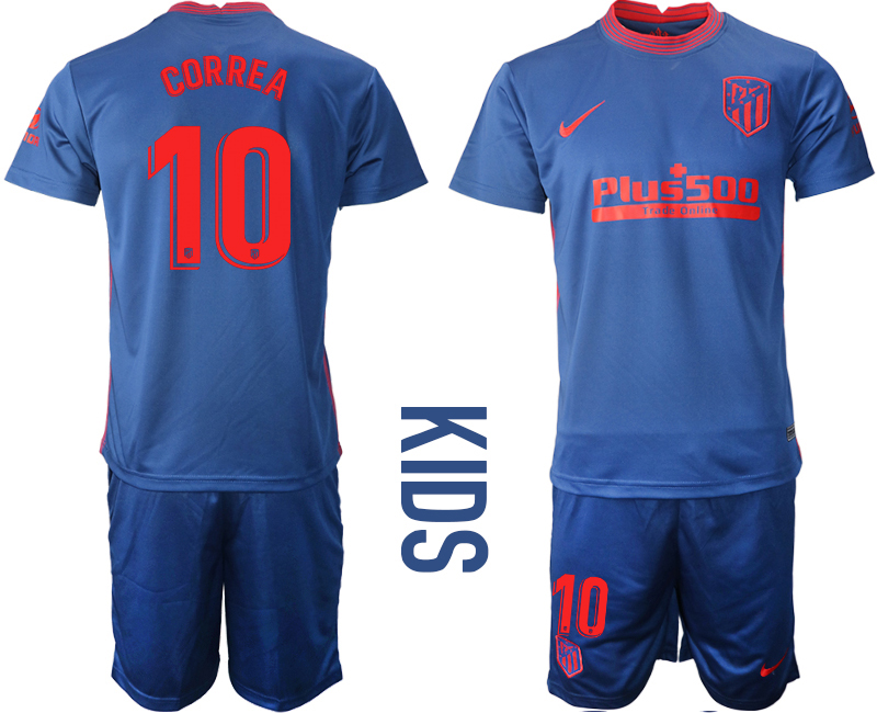 Youth 2020-21 Atlético Madrid away 10# CORREA soccer jerseys