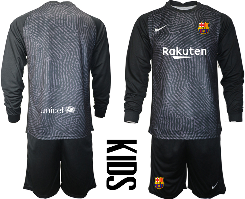 Youth 2020-21 Barcelona black goalkeeper long sleeve soccer jerseys