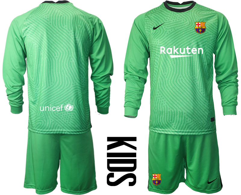 Youth 2020-21 Barcelona green goalkeeper long sleeve soccer jerseys