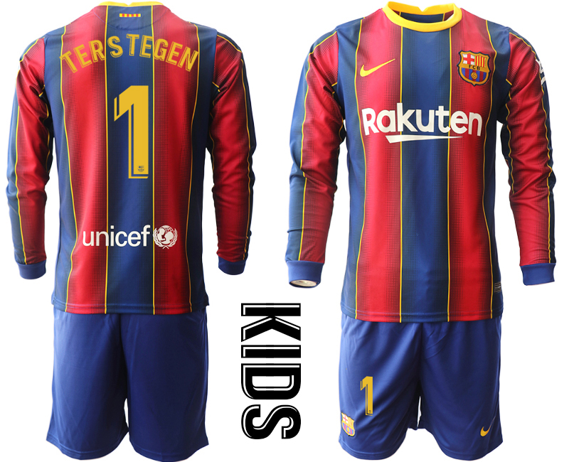 Youth 2020-21 Barcelona home 1# TERSTEGEN long sleeve soccer jerseys