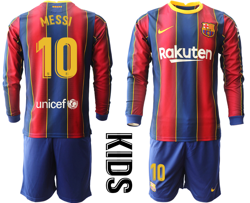 Youth 2020-21 Barcelona home 10# MESSI long sleeve soccer jerseys