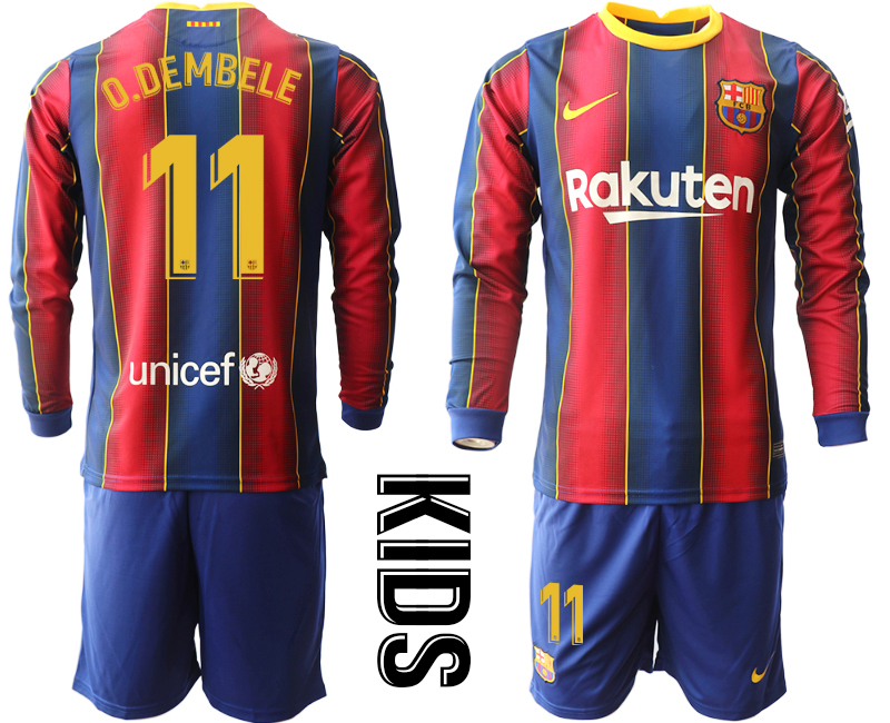 Youth 2020-21 Barcelona home 11# O.DEMBELE long sleeve soccer jerseys