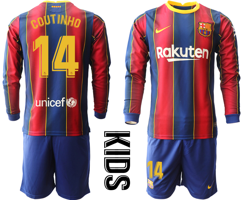 Youth 2020-21 Barcelona home 14# COUTINHO long sleeve soccer jerseys