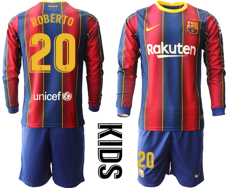 Youth 2020-21 Barcelona home 20# ROBERTO long sleeve soccer jerseys