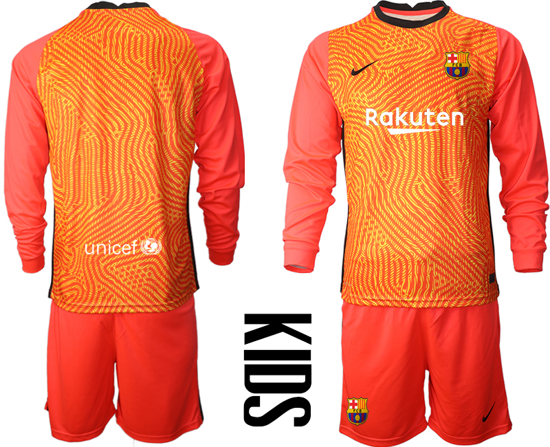 Youth 2020-21 Barcelona red goalkeeper long sleeve soccer jerseys