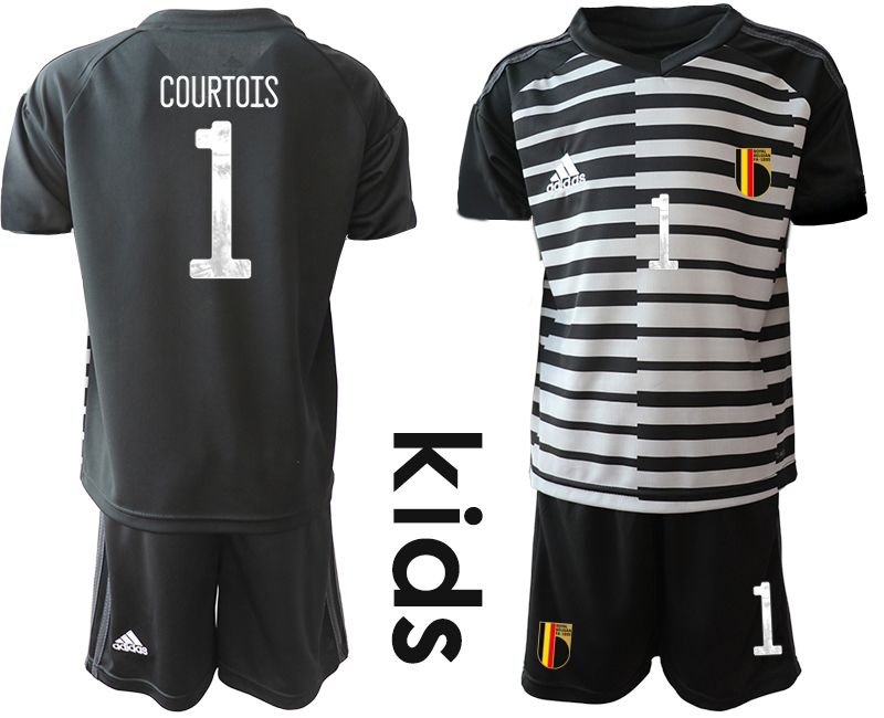 Youth 2020-21 Belgium black goalkeeper 1# COURTOIS soccer jerseys.