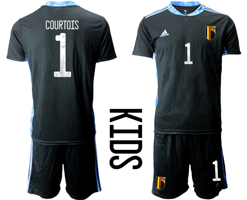 Youth 2020-21 Belgium black goalkeeper 1# COURTOIS soccer jerseys